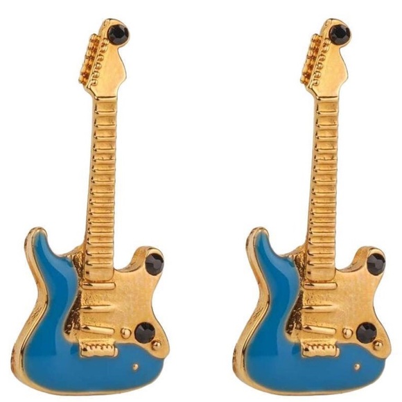 DOLCE & GABBANA Blue Enamel Cufflinks Gold Galvanized Metal Guitar Design NIB - Picture 2 of 10